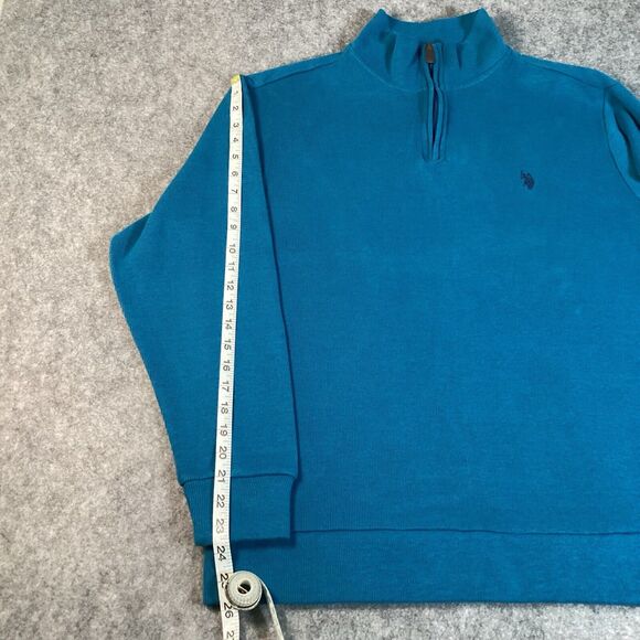 US POLO ASSN Men's Blue Ribbed Cotton Knit 1/4 Zip Pullover Sweater XL - Picture 9 of 15